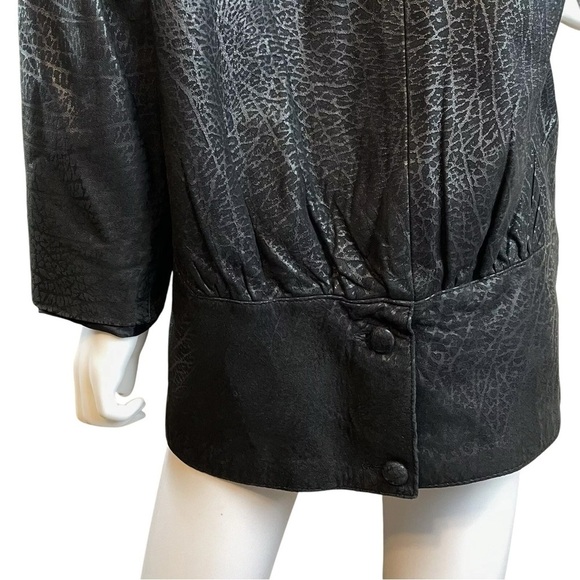 Vtg EREZ 80s Genuine Leather Oversized Coat Jacket Black Animal Print Size Small - Picture 6 of 8